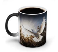 FekiLoot Color Changing Coffee Tea White Dove Flying in The Sun Mug 11 Oz Heat Changing Ceramic Cup Novelty Black Heat Sensitive Mug Funny Morphing Milk Cup Personalized Gift for Men Women