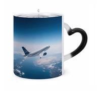 FekiLoot Color Changing Mugs Air Plane Sky Heat Sensitive Coffee Mug Novelty Ceramic Cup with Handle Magic Cups Temperature Changing Coffee Tumblers for Women Men Funny Gifts 11 Oz