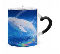 FekiLoot Color Changing Mugs Albino Humpback Whale Heat Sensitive Coffee Mug Novelty Ceramic Cup with Handle Magic Cups Temperature Changing Coffee Tumblers for Women Men Funny Gifts 11 Oz