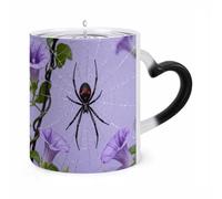 FekiLoot Color Changing Mugs Black Widow on Purple Vine Heat Sensitive Coffee Mug Novelty Ceramic Cup with Handle Magic Cups Temperature Changing Coffee Tumblers for Women Men Funny Gifts 11 Oz