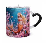 FekiLoot Color Changing Mugs Coral Reef Mermaid Heat Sensitive Coffee Mug Novelty Ceramic Cup with Handle Magic Cups Temperature Changing Coffee Tumblers for Women Men Funny Gifts 11 Oz