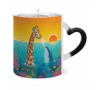 FekiLoot Color Changing Mugs Giraffe And Shark Heat Sensitive Coffee Mug Novelty Ceramic Cup with Handle Magic Cups Temperature Changing Coffee Tumblers for Women Men Funny Gifts 11 Oz
