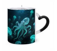 FekiLoot Color Changing Mugs Glass Octopus Heat Sensitive Coffee Mug Novelty Ceramic Cup with Handle Magic Cups Temperature Changing Coffee Tumblers for Women Men Funny Gifts 11 Oz