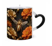 FekiLoot Color Changing Mugs Golden Bee Heat Sensitive Coffee Mug Novelty Ceramic Cup with Handle Magic Cups Temperature Changing Coffee Tumblers for Women Men Funny Gifts 11 Oz