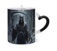 FekiLoot Color Changing Mugs Grim Reaper Heat Sensitive Coffee Mug Novelty Ceramic Cup with Handle Magic Cups Temperature Changing Coffee Tumblers for Women Men Funny Gifts 11 Oz