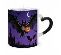 FekiLoot Color Changing Mugs Halloween Flying Bats Heat Sensitive Coffee Mug Novelty Ceramic Cup with Handle Magic Cups Temperature Changing Coffee Tumblers for Women Men Funny Gifts 11 Oz