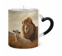 FekiLoot Color Changing Mugs Lion Sheep Heat Sensitive Coffee Mug Novelty Ceramic Cup with Handle Magic Cups Temperature Changing Coffee Tumblers for Women Men Funny Gifts 11 Oz