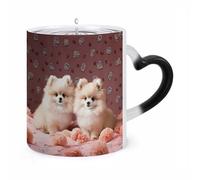 FekiLoot Color Changing Mugs Pomeranians Puppies And Point Heat Sensitive Coffee Mug Novelty Ceramic Cup with Handle Magic Cups Temperature Changing Coffee Tumblers for Women Men Funny Gifts 11 Oz