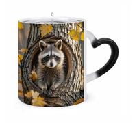 FekiLoot Color Changing Mugs Raccoon in The Fall Tree Hole Heat Sensitive Coffee Mug Novelty Ceramic Cup with Handle Magic Cups Temperature Changing Coffee Tumblers for Women Men Funny Gifts 11 Oz