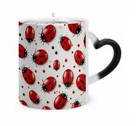 FekiLoot Color Changing Mugs Red Ladybug Heat Sensitive Coffee Mug Novelty Ceramic Cup with Handle Magic Cups Temperature Changing Coffee Tumblers for Women Men Funny Gifts 11 Oz