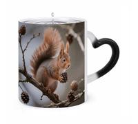 FekiLoot Color Changing Mugs Squirrel with Pine Cone Heat Sensitive Coffee Mug Novelty Ceramic Cup with Handle Magic Cups Temperature Changing Coffee Tumblers for Women Men Funny Gifts 11 Oz