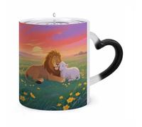 FekiLoot Color Changing Mugs Sunset Nature Lamb And Lion Heat Sensitive Coffee Mug Novelty Ceramic Cup with Handle Magic Cups Temperature Changing Coffee Tumblers for Women Men Funny Gifts 11 Oz