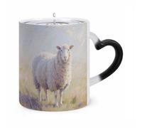 FekiLoot Color Changing Mugs Watercolor Sheep Heat Sensitive Coffee Mug Novelty Ceramic Cup with Handle Magic Cups Temperature Changing Coffee Tumblers for Women Men Funny Gifts 11 Oz