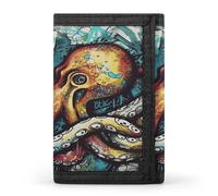 FekiLoot Color Graffiti Octopus Wallet for Men Slim Minimalist Trifold Wallet with ID Window And Credit Card Holder