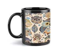 FekiLoot Color Owl Pattern Mug Personalized Large Ceramic Coffee Mug with Handle Travel Tea Cups for Latte Mugs Gifts Party Cup Daily Office And Home Use 11 OZ/330 ML (Black)