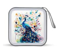 FekiLoot Color Peacock CD Case Hard Plastic DVD Disc Cases Storage Binder Portable Zipper CD Case Holder Large Storage Disc Wallet Bag for Car Home Travel(40 Capacity)