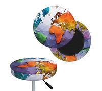 FekiLoot Color World Map Round Bar Stool Covers Stretch Washable Bar Stool Covers Dustproof Slipcover Bar Chair Covers with Elastic Band for Bar Kitchen Living Room Decor 14 Inch