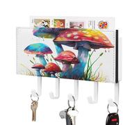 FekiLoot Colored Mushrooms Key Holder Wall Mounted Key Hanger with 5 Hooks Hallway Key Rack Decor for Kitchen Entryway Key Hooks PU Leather Key Organizer for Front Door Office