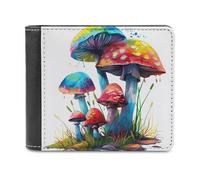 FekiLoot Colored Mushrooms Wallet Large Capacity Slim Bifold Wallet with Multiple Card Slots PU Leather Men Purse