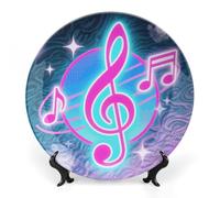 FekiLoot Colored Musical Notes Decorative Plates Bone China Plates with Stand for Display 8inch Round Ceramic Dinner Plates Dessert Plate for Kitchen Party Coffee Table Decor Art