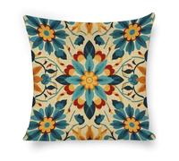 FekiLoot Colorful Arabic Editable File Yellow Pillow Covers 18"x18" Decorative Throw Pillow Cases Outdoor Linen Vintage Flowers Cushion Cover Farmhouse Neutral Pillowcase for Couch Home Sofa Decor