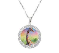 FekiLoot Colorful Artistic Giraffe Pendant Necklace for Women Men Elegant Diamond Circle Necklaces with 19.7 Inch Chain, Zinc Diamond Jewelry for Birthday Christmas Valentine's Day Gift, One Size