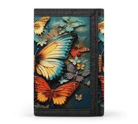 FekiLoot Colorful Butterfly Embroidery Paintings Wallet for Men Slim Minimalist Trifold Wallet with ID Window And Credit Card Holder