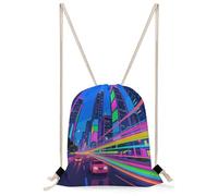 FekiLoot Colorful City Drawstring Backpack Sports Gym Bag Drawstring Bags Foldable Backpack for Women Men