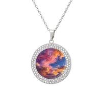 FekiLoot Colorful Clouds Pendant Necklace for Women Men Elegant Diamond Circle Necklaces with 19.7 Inch Chain, Zinc Diamond Jewelry for Birthday Christmas Valentine's Day Gift, One size, Zinc, Diamond