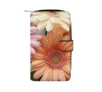 FekiLoot Colorful Daisy Flower Wallet Large Capacity Travel Double Fold Wallets Portable Zipper Leather Purse for Women Men