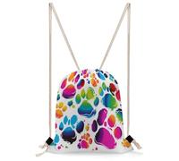 FekiLoot Colorful Dog Paw Print Drawstring Backpack Sports Gym Bag Drawstring Bags Foldable Backpack for Women Men