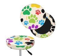 FekiLoot Colorful Doodle Paw Round Bar Stool Covers Stretch Washable Bar Stool Covers Dustproof Slipcover Bar Chair Covers with Elastic Band for Bar Kitchen Living Room Decor 14 Inch