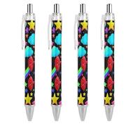FekiLoot Colorful Element Pattern Ballpoint Pens Retractable Ball Point Pens Smooth-Flowing Black Ink 0.5mm Writing Pen Black Ink Pen for Men Women 4 PCS
