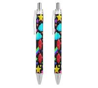 FekiLoot Colorful Element Pattern Ballpoint Pens Retractable Ball Point Pens Smooth-Flowing Black Ink 0.5mm Writing Pen Black Ink Pen for Men Women 2 PCS