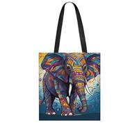 FekiLoot Colorful Elephant Shopping Bag Foldable, Multipurpose Shoulder Bag, Reusable Grocery Bag Holder with Long Shoulder Strap, Waterproof Tote Bags for Work, Beach, Travel