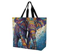 FekiLoot Colorful Elephant Shopping Bag Foldable, Multipurpose Shoulder Bag, Reusable Grocery Bag Holder with Long Shoulder Strap, Waterproof Tote Bags for Work, Beach, Travel