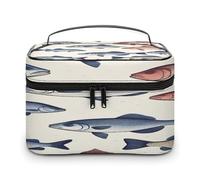FekiLoot Colorful Fish Makeup Bag Large Capacity Travel Cosmetic Bag Lightweight Hand-held Toiletry Bags Portable Cosmetic Pouch Cute Make Up Pouch for Women