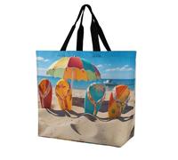 FekiLoot Colorful Flip Flops Beach Ball Shopping Bag Foldable, Multipurpose Shoulder Bag, Reusable Grocery Bag Holder with Long Shoulder Strap, Waterproof Tote Bags for Work, Beach, Travel