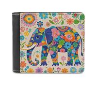 FekiLoot Colorful Flower Elephant Wallet Large Capacity Slim Bifold Wallet with Multiple Card Slots PU Leather Men Purse