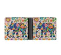 FekiLoot Colorful Flower Elephant Wallet Slim Leather Bifold Wallet Extra Capacity Wallets with Multiple Card Slots Men Billfold