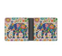 FekiLoot Colorful Flower Elephant Wallet Slim PU Bifold Design Wallet with Multiple Card Slots Wallets Extra Capacity Pocket Wallets