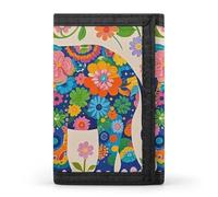FekiLoot Colorful Flower Elephant Wallet Slim Trifold Wallets with Multiple Card Slots Credit Card Holder Pocket Coin Purse