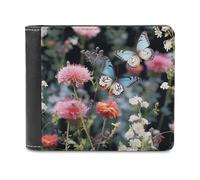 FekiLoot Colorful Flowers And Butterflies PU Leather Wallet Bifold Wallet Front Pocket Wallets Fashion Purse Slim Billfold Credit Card Holder