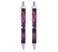 FekiLoot Colorful Galaxy Music Note Ballpoint Pens Retractable Black Ink Ballpoint Pens 0.5mm Medium Point Smooth Writing Pattern Pen with Super Soft Grip Cute Work Supplies for Men Women 2 PCS