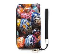 FekiLoot Colorful Hand Painted Easter Eggs Long Wallet Large Capacity Zipper Purse Ladies Multi-card Slot Coin Phone Travel Pocket