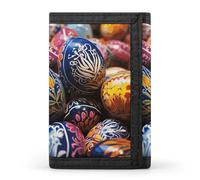 FekiLoot Colorful Hand Painted Easter Eggs Wallet Compact Blocking Trifold Wallets with Zipper Minimalist Purse Wallet Credit Card Holder