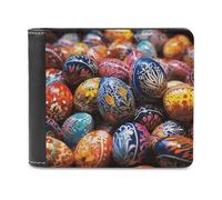 FekiLoot Colorful Hand Painted Easter Eggs Wallet Fashionable Slim Leather Wallet with Multiple Card Slots And Hidden Compartments Wallets