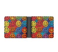 FekiLoot Colorful Happy Face Wallet for Men Slim Wallets for Men Small Wallets Woman Leather Card Holder Wallet