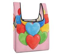 FekiLoot Colorful Heart Lovely Cute Pink Grocery Bag Heavy Duty Extra Large Shopping Bag with Handle Waterproof Foldable Reusable Grocery Tote Bags Lightweight Polyester Fabric Tote Bags for Market