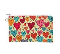 FekiLoot Colorful Heart Pattern Coin Purse,Travel Portable Keychain Wallet Canvas Coin Wallets Mini Zipper Tool Bag Lightweight Change Purse
